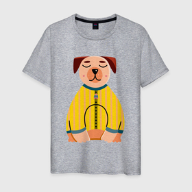 Мужская футболка хлопок с принтом Спокойный пёс в Кировске, 100% хлопок | прямой крой, круглый вырез горловины, длина до линии бедер, слегка спущенное плечо. | Тематика изображения на принте: 
