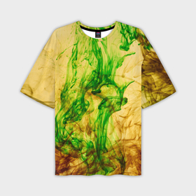 Мужская футболка oversize 3D с принтом Зелёные и жёлтые дымы, краски в Екатеринбурге,  |  | 