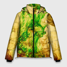 Мужская зимняя куртка 3D с принтом Зелёные и жёлтые дымы, краски , верх — 100% полиэстер; подкладка — 100% полиэстер; утеплитель — 100% полиэстер | длина ниже бедра, свободный силуэт Оверсайз. Есть воротник-стойка, отстегивающийся капюшон и ветрозащитная планка. 

Боковые карманы с листочкой на кнопках и внутренний карман на молнии. | Тематика изображения на принте: 