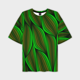 Мужская футболка oversize 3D с принтом Зелёные листовые линии в Санкт-Петербурге,  |  | 