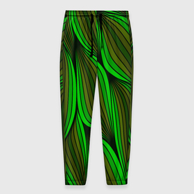Мужские брюки 3D с принтом Зелёные листовые линии в Санкт-Петербурге, 100% полиэстер | манжеты по низу, эластичный пояс регулируется шнурком, по бокам два кармана без застежек, внутренняя часть кармана из мелкой сетки | 