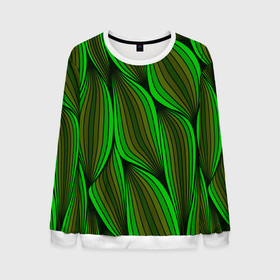 Мужской свитшот 3D с принтом Зелёные листовые линии в Санкт-Петербурге, 100% полиэстер с мягким внутренним слоем | круглый вырез горловины, мягкая резинка на манжетах и поясе, свободная посадка по фигуре | 