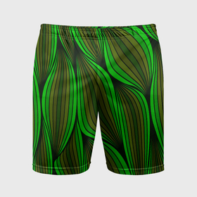 Мужские шорты спортивные с принтом Зелёные листовые линии в Тюмени,  |  | 