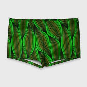 Мужские купальные плавки 3D с принтом Зелёные листовые линии в Санкт-Петербурге, Полиэстер 85%, Спандекс 15% |  | 