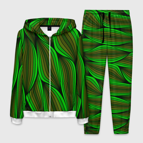 Мужской костюм 3D с принтом Зелёные листовые линии , 100% полиэстер | Манжеты и пояс оформлены тканевой резинкой, двухслойный капюшон со шнурком для регулировки, карманы спереди | Тематика изображения на принте: 