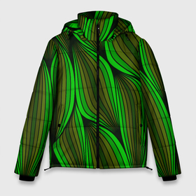 Мужская зимняя куртка 3D с принтом Зелёные листовые линии в Санкт-Петербурге, верх — 100% полиэстер; подкладка — 100% полиэстер; утеплитель — 100% полиэстер | длина ниже бедра, свободный силуэт Оверсайз. Есть воротник-стойка, отстегивающийся капюшон и ветрозащитная планка. 

Боковые карманы с листочкой на кнопках и внутренний карман на молнии. | 