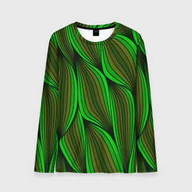 Мужской лонгслив 3D с принтом Зелёные листовые линии в Санкт-Петербурге, 100% полиэстер | длинные рукава, круглый вырез горловины, полуприлегающий силуэт | 