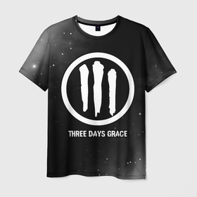 Мужская футболка 3D с принтом Three Days Grace glitch на темном фоне в Екатеринбурге, 100% полиэфир | прямой крой, круглый вырез горловины, длина до линии бедер | 