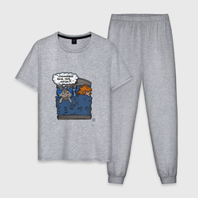 Мужская пижама хлопок с принтом Спокойно ночи котик в Тюмени, 100% хлопок | брюки и футболка прямого кроя, без карманов, на брюках мягкая резинка на поясе и по низу штанин
 | 