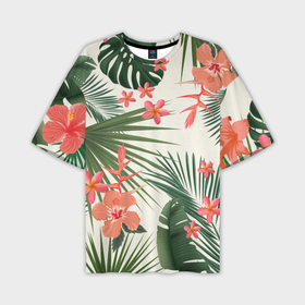 Мужская футболка oversize 3D с принтом тропические растения в Курске,  |  | 