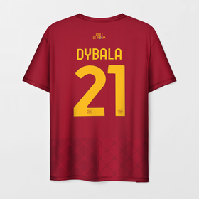 Мужская футболка 3D с принтом Пауло Дибала ФК Рома форма 22 23 домашняя в Курске, 100% полиэфир | прямой крой, круглый вырез горловины, длина до линии бедер | 
