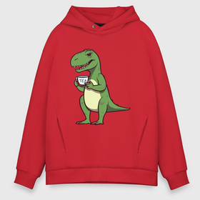 Мужское худи Oversize хлопок с принтом Чаезавр в Ухте, френч-терри — 70% хлопок, 30% полиэстер. Мягкий теплый начес внутри —100% хлопок | боковые карманы, эластичные манжеты и нижняя кромка, капюшон на магнитной кнопке | Тематика изображения на принте: 