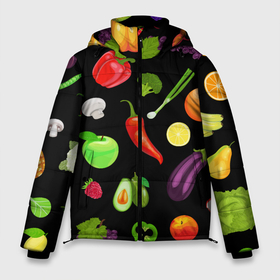 Мужская зимняя куртка 3D с принтом Фрукты и овощи в Курске, верх — 100% полиэстер; подкладка — 100% полиэстер; утеплитель — 100% полиэстер | длина ниже бедра, свободный силуэт Оверсайз. Есть воротник-стойка, отстегивающийся капюшон и ветрозащитная планка. 

Боковые карманы с листочкой на кнопках и внутренний карман на молнии. | 
