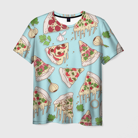 Мужская футболка 3D с принтом Любитель пиццы в Курске, 100% полиэфир | прямой крой, круглый вырез горловины, длина до линии бедер | 