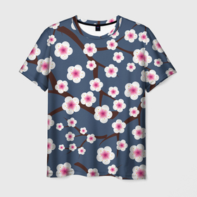 Мужская футболка 3D с принтом Sakura в Кировске, 100% полиэфир | прямой крой, круглый вырез горловины, длина до линии бедер | 