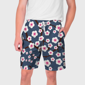 Мужские шорты 3D с принтом Sakura в Кировске,  полиэстер 100% | прямой крой, два кармана без застежек по бокам. Мягкая трикотажная резинка на поясе, внутри которой широкие завязки. Длина чуть выше колен | 