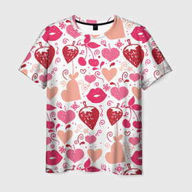 Мужская футболка 3D с принтом Клубничная любовь в Тюмени, 100% полиэфир | прямой крой, круглый вырез горловины, длина до линии бедер | Тематика изображения на принте: 