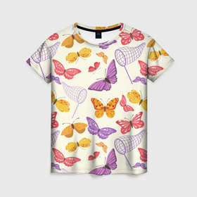 Женская футболка 3D с принтом Ловец бабочек в Кировске, 100% полиэфир ( синтетическое хлопкоподобное полотно) | прямой крой, круглый вырез горловины, длина до линии бедер | 