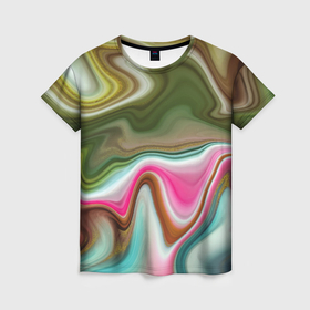 Женская футболка 3D с принтом Color waves в Петрозаводске, 100% полиэфир ( синтетическое хлопкоподобное полотно) | прямой крой, круглый вырез горловины, длина до линии бедер | 
