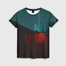 Женская футболка 3D с принтом Синяя и красная геометрия в Кировске, 100% полиэфир ( синтетическое хлопкоподобное полотно) | прямой крой, круглый вырез горловины, длина до линии бедер | 