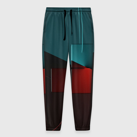 Мужские брюки 3D с принтом Синяя и красная геометрия в Екатеринбурге, 100% полиэстер | манжеты по низу, эластичный пояс регулируется шнурком, по бокам два кармана без застежек, внутренняя часть кармана из мелкой сетки | 
