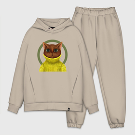 Мужской костюм oversize хлопок с принтом Кошка в желтом в Ухте,  |  | 