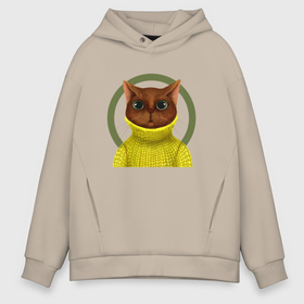 Мужское худи Oversize хлопок с принтом Кошка в желтом в Ухте, френч-терри — 70% хлопок, 30% полиэстер. Мягкий теплый начес внутри —100% хлопок | боковые карманы, эластичные манжеты и нижняя кромка, капюшон на магнитной кнопке | 