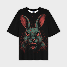 Мужская футболка oversize 3D с принтом Злой кролик в темноте в Тюмени,  |  | 