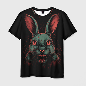 Мужская футболка 3D с принтом Злой кролик в темноте в Екатеринбурге, 100% полиэфир | прямой крой, круглый вырез горловины, длина до линии бедер | 