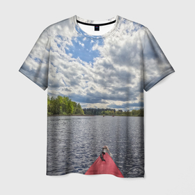 Мужская футболка 3D с принтом Сплав на байдарке в Кировске, 100% полиэфир | прямой крой, круглый вырез горловины, длина до линии бедер | 