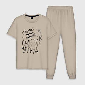 Мужская пижама хлопок с принтом Crosses burn demons в Екатеринбурге, 100% хлопок | брюки и футболка прямого кроя, без карманов, на брюках мягкая резинка на поясе и по низу штанин
 | 