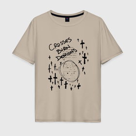 Мужская футболка хлопок Oversize с принтом Crosses burn demons в Курске, 100% хлопок | свободный крой, круглый ворот, “спинка” длиннее передней части | 