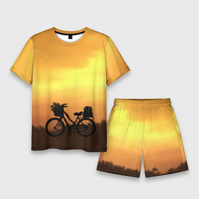 Мужской костюм с шортами 3D с принтом Велосипед на закате ,  |  | 