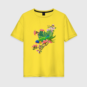 Женская футболка хлопок Oversize с принтом Попугай кокосовый лорикет в Петрозаводске, 100% хлопок | свободный крой, круглый ворот, спущенный рукав, длина до линии бедер
 | 