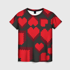 Женская футболка 3D с принтом Pixel hearts в Курске, 100% полиэфир ( синтетическое хлопкоподобное полотно) | прямой крой, круглый вырез горловины, длина до линии бедер | 