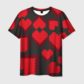 Мужская футболка 3D с принтом Pixel hearts в Екатеринбурге, 100% полиэфир | прямой крой, круглый вырез горловины, длина до линии бедер | 