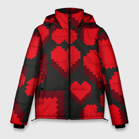 Мужская зимняя куртка 3D с принтом Pixel hearts в Тюмени, верх — 100% полиэстер; подкладка — 100% полиэстер; утеплитель — 100% полиэстер | длина ниже бедра, свободный силуэт Оверсайз. Есть воротник-стойка, отстегивающийся капюшон и ветрозащитная планка. 

Боковые карманы с листочкой на кнопках и внутренний карман на молнии. | Тематика изображения на принте: 