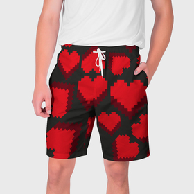 Мужские шорты 3D с принтом Pixel hearts в Тюмени,  полиэстер 100% | прямой крой, два кармана без застежек по бокам. Мягкая трикотажная резинка на поясе, внутри которой широкие завязки. Длина чуть выше колен | Тематика изображения на принте: 