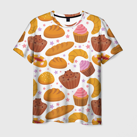 Мужская футболка 3D с принтом Хлебные вкусняшки в Петрозаводске, 100% полиэфир | прямой крой, круглый вырез горловины, длина до линии бедер | 