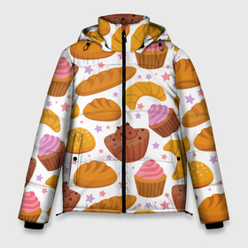 Мужская зимняя куртка 3D с принтом Хлебные вкусняшки в Белгороде, верх — 100% полиэстер; подкладка — 100% полиэстер; утеплитель — 100% полиэстер | длина ниже бедра, свободный силуэт Оверсайз. Есть воротник-стойка, отстегивающийся капюшон и ветрозащитная планка. 

Боковые карманы с листочкой на кнопках и внутренний карман на молнии. | Тематика изображения на принте: 
