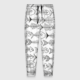 Мужские брюки 3D с принтом Рыбные скелетики , 100% полиэстер | манжеты по низу, эластичный пояс регулируется шнурком, по бокам два кармана без застежек, внутренняя часть кармана из мелкой сетки | 