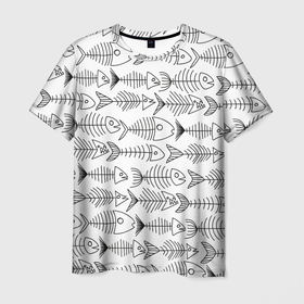 Мужская футболка 3D с принтом Рыбные скелетики в Петрозаводске, 100% полиэфир | прямой крой, круглый вырез горловины, длина до линии бедер | 