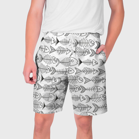 Мужские шорты 3D с принтом Рыбные скелетики ,  полиэстер 100% | прямой крой, два кармана без застежек по бокам. Мягкая трикотажная резинка на поясе, внутри которой широкие завязки. Длина чуть выше колен | 