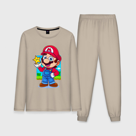 Мужская пижама с лонгсливом хлопок с принтом The Super Mario Bros Марио и звездочка в Санкт-Петербурге,  |  | 