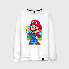 Мужской свитшот хлопок с принтом The Super Mario Bros Марио и звездочка , 100% хлопок |  | Тематика изображения на принте: 
