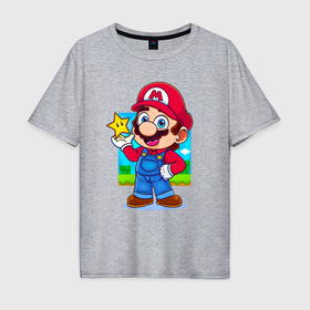 Мужская футболка хлопок Oversize с принтом The Super Mario Bros Марио и звездочка в Санкт-Петербурге, 100% хлопок | свободный крой, круглый ворот, “спинка” длиннее передней части | 