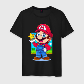 Мужская футболка хлопок с принтом The Super Mario Bros Марио и звездочка в Курске, 100% хлопок | прямой крой, круглый вырез горловины, длина до линии бедер, слегка спущенное плечо. | 