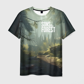 Мужская футболка 3D с принтом Sons of the forest   тропа в Санкт-Петербурге, 100% полиэфир | прямой крой, круглый вырез горловины, длина до линии бедер | 