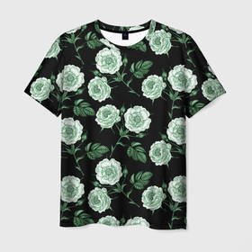 Мужская футболка 3D с принтом Розы зеленого оттенка , 100% полиэфир | прямой крой, круглый вырез горловины, длина до линии бедер | Тематика изображения на принте: 
