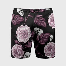 Мужские шорты спортивные с принтом Розовые цветы с черепами в Белгороде,  |  | Тематика изображения на принте: 